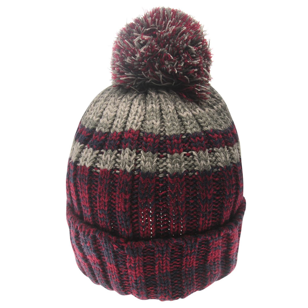 Burgundy Navy Gray Cable Knit Cuffed Pom Beanie
