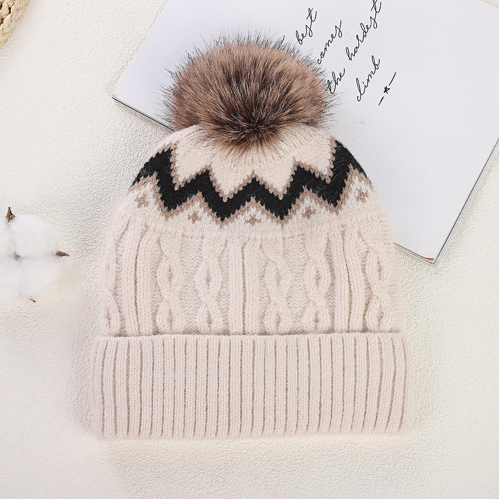 Winter Cable Knit Cuffed Beanie with Faux Fur Pom Pom for Women and Men