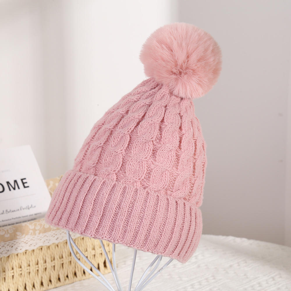 Women's Winter Cable Knit Beanie with Faux Fur Pom Pom