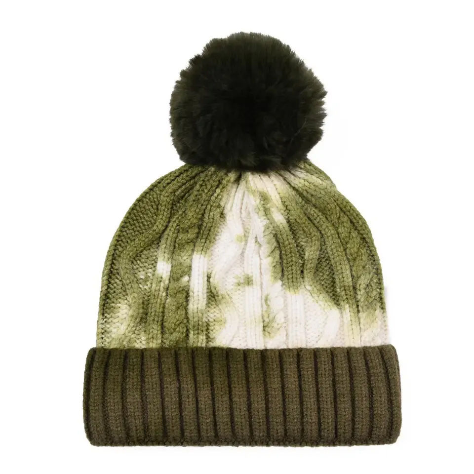 Tie Dye Winter Beanie with Faux Fur Pom Pom for Men Women