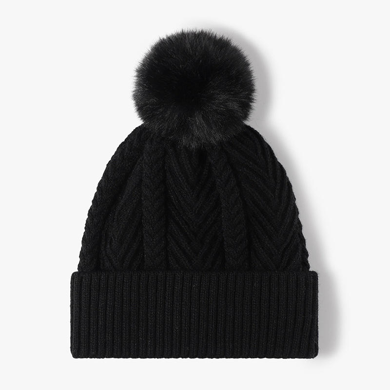 Winter Warm Chunky Knit Beanie Hat with Faux Fur Pom – Multiple Colors