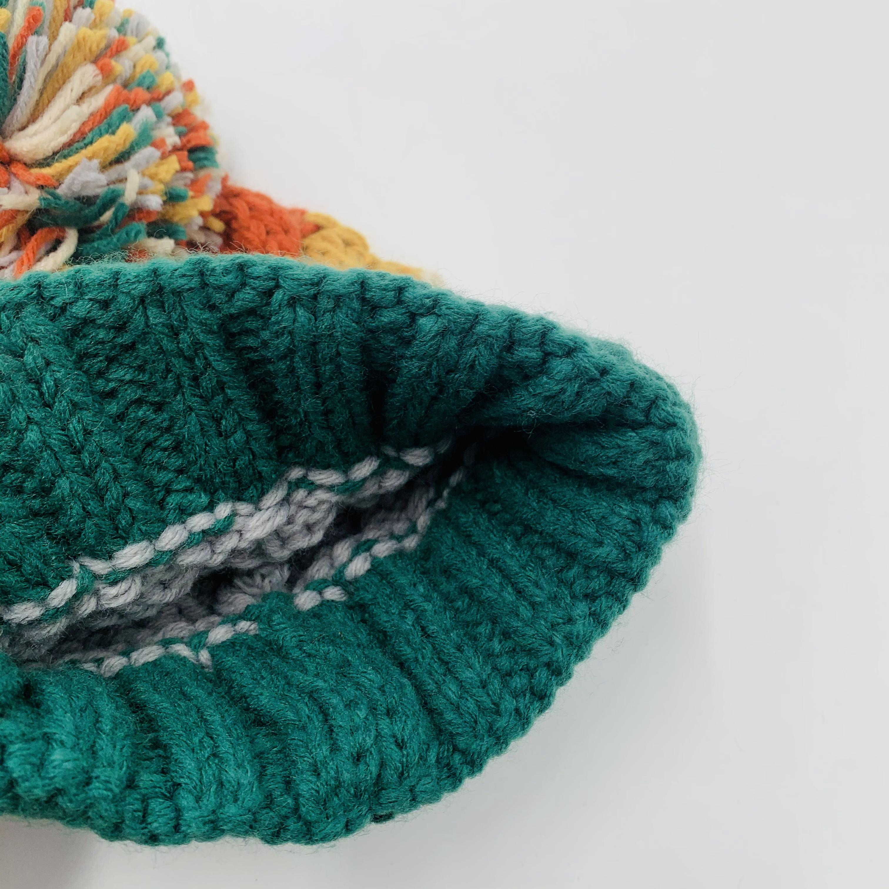 Multicolor Cable Knit Pom Pom Winter Beanie Hat