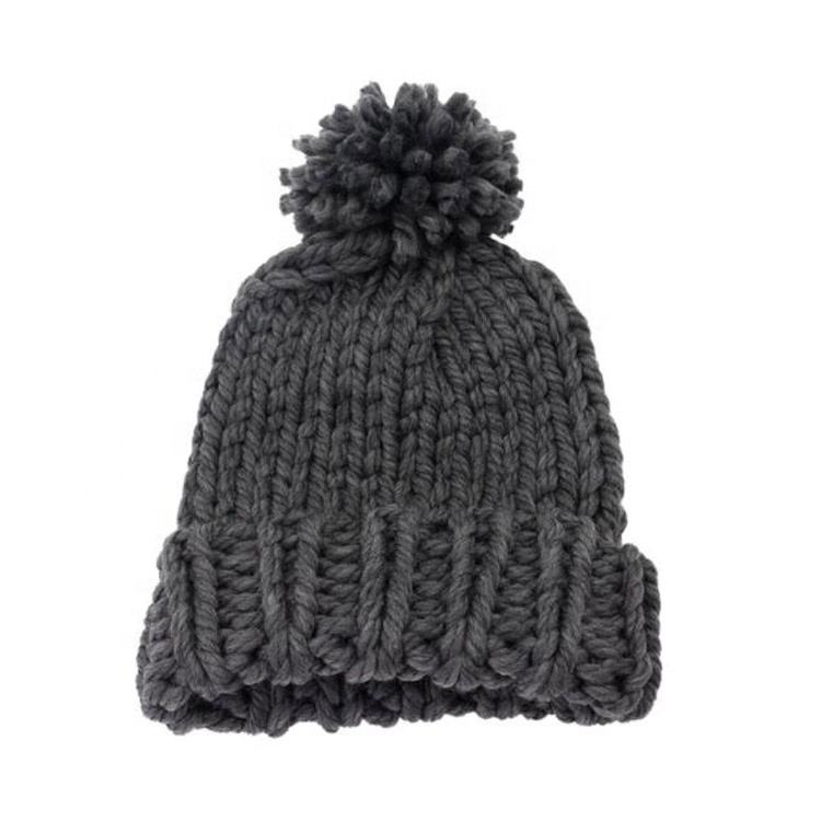 Chunky Knit Pom Pom Beanie Winter Warm Cuffed Hat Set