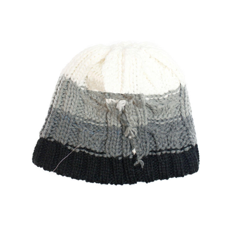 Gradient Cable Knit Winter Beanie with Pom Pom and Cuffed Ribbed Hem