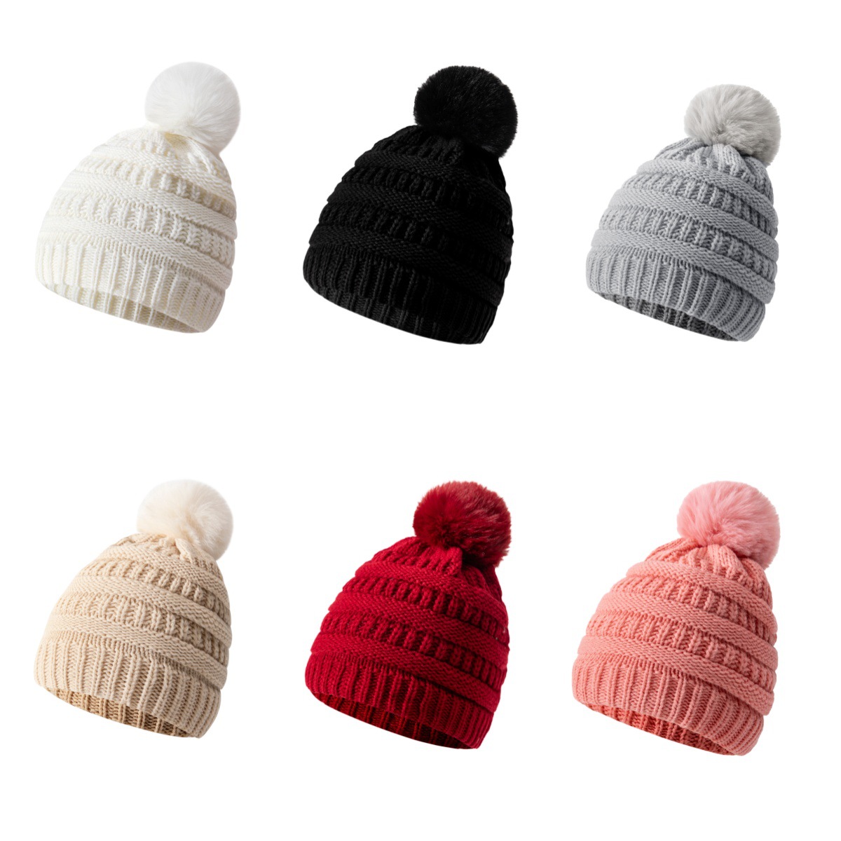 Women's Winter Cable Knit Beanie Hat with Faux Fur Pom Pom, Soft Warm Cuffed Ski Cap