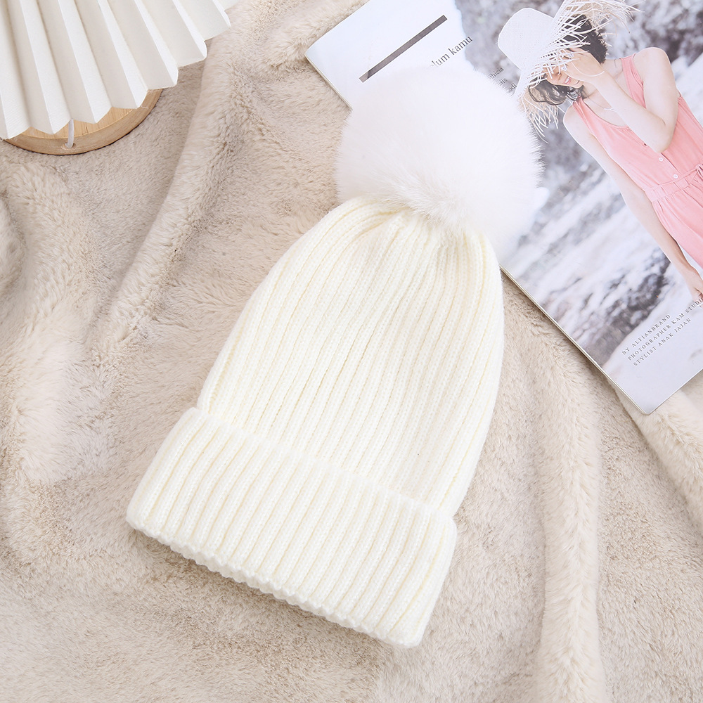 Colorful Faux Fur Pom Pom Beanie – Warm Ribbed Winter Knit Hat