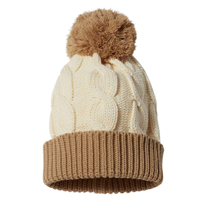 Chunky Cable Knit Cuffed Pom Pom Winter Beanie Hat