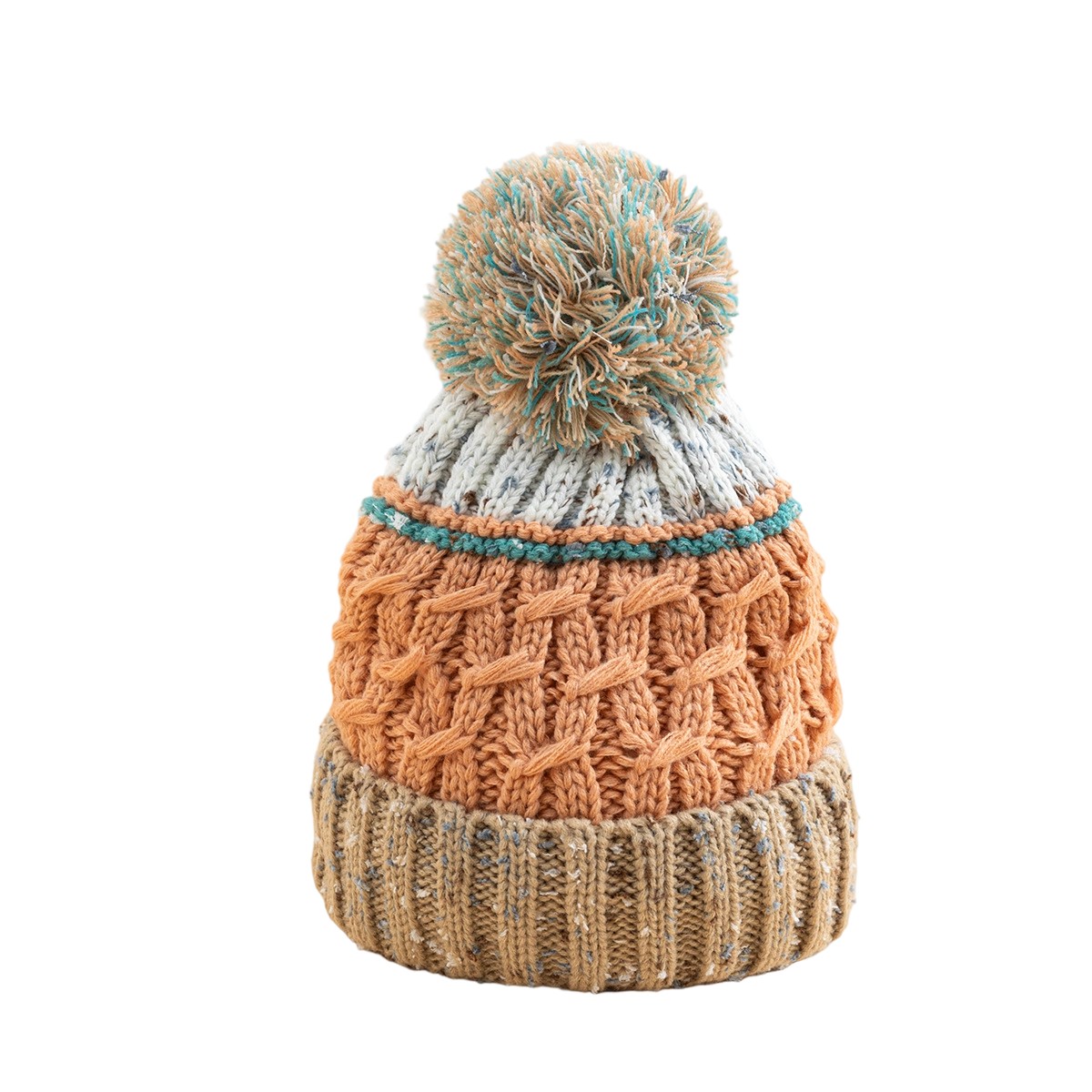 Cozy Chunky Cable Knit Winter Beanie Hat with Faux Fur Pom Pom and Cuffed Design