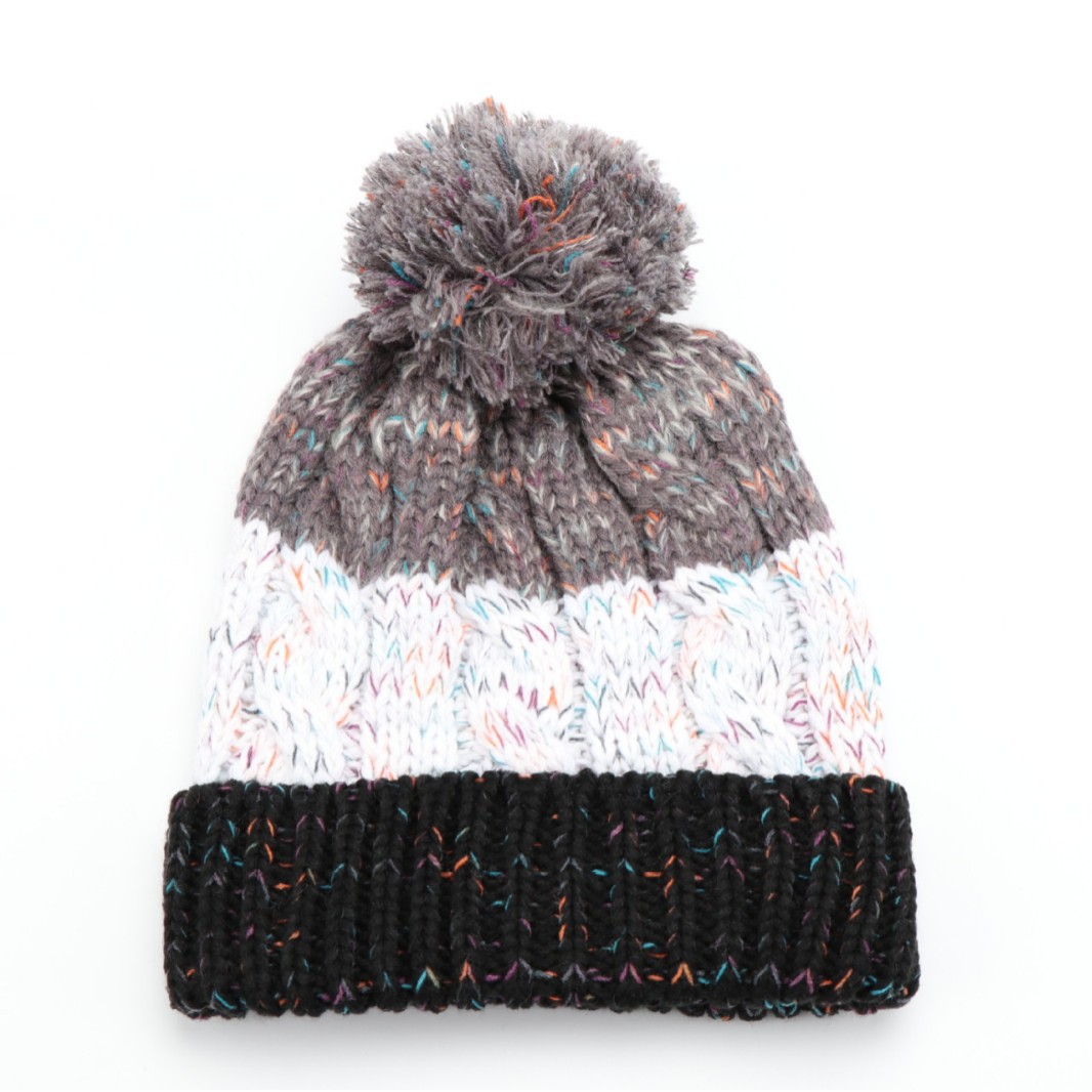 Color Block Cable Knit Pom Pom Beanie Hat Collection