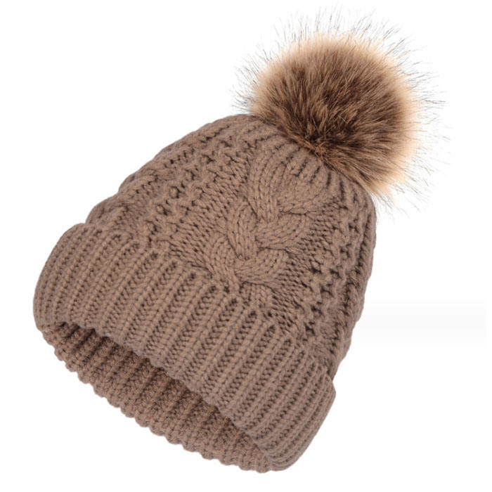Winter Cable Knit Pom Pom Beanie Hat for Women Soft Warm Cuffed Skull Cap