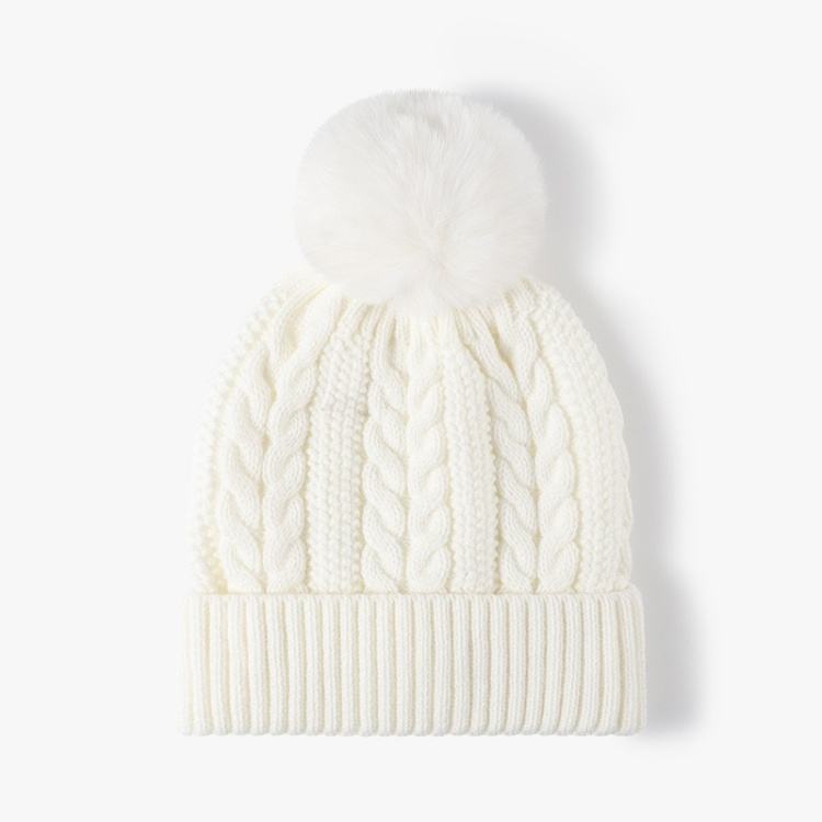 Chunky Knit Pom Pom Winter Beanie – Multiple Colors with Faux Fur Top
