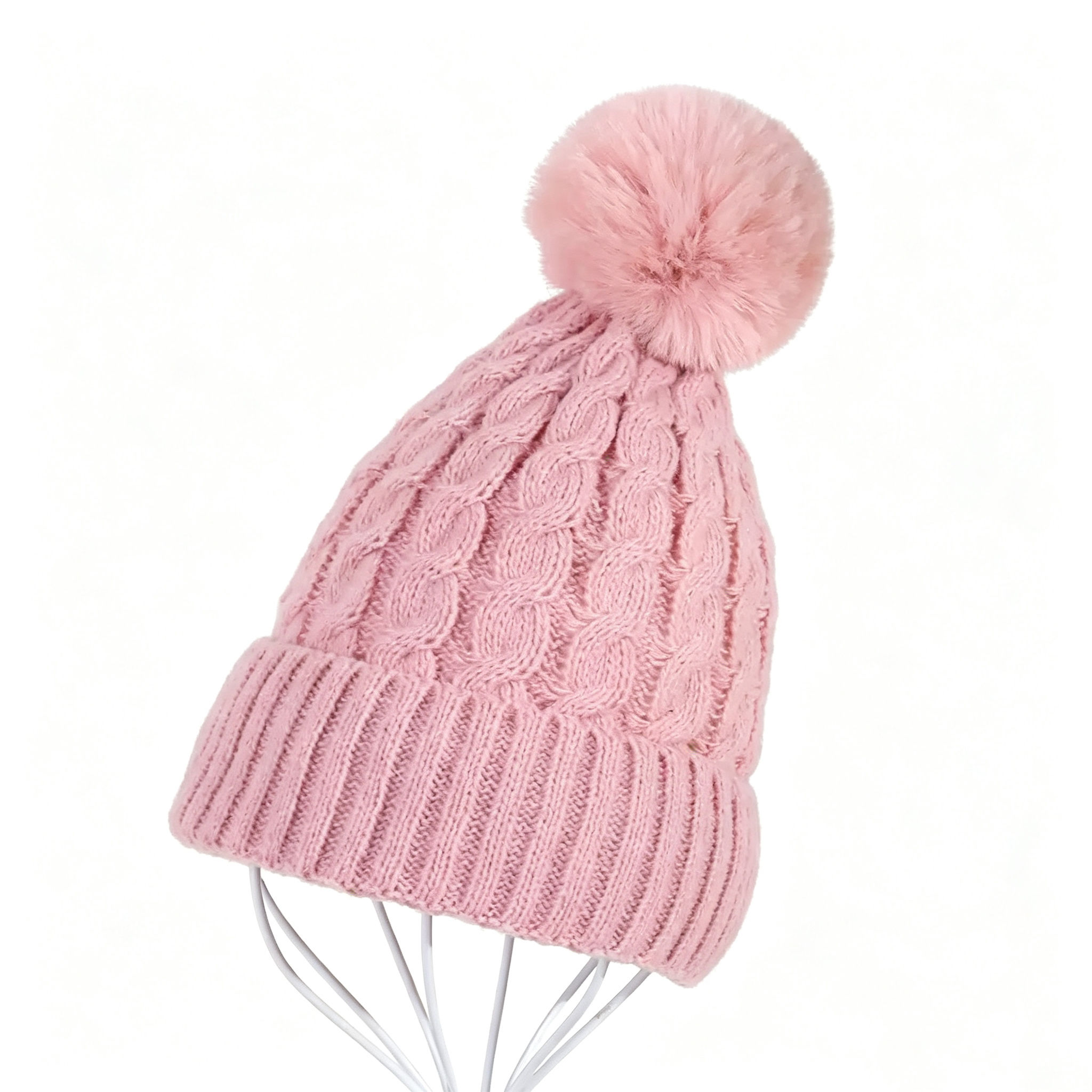 Winter Cable Knit Pom Pom Beanie Hat in Multiple Colors