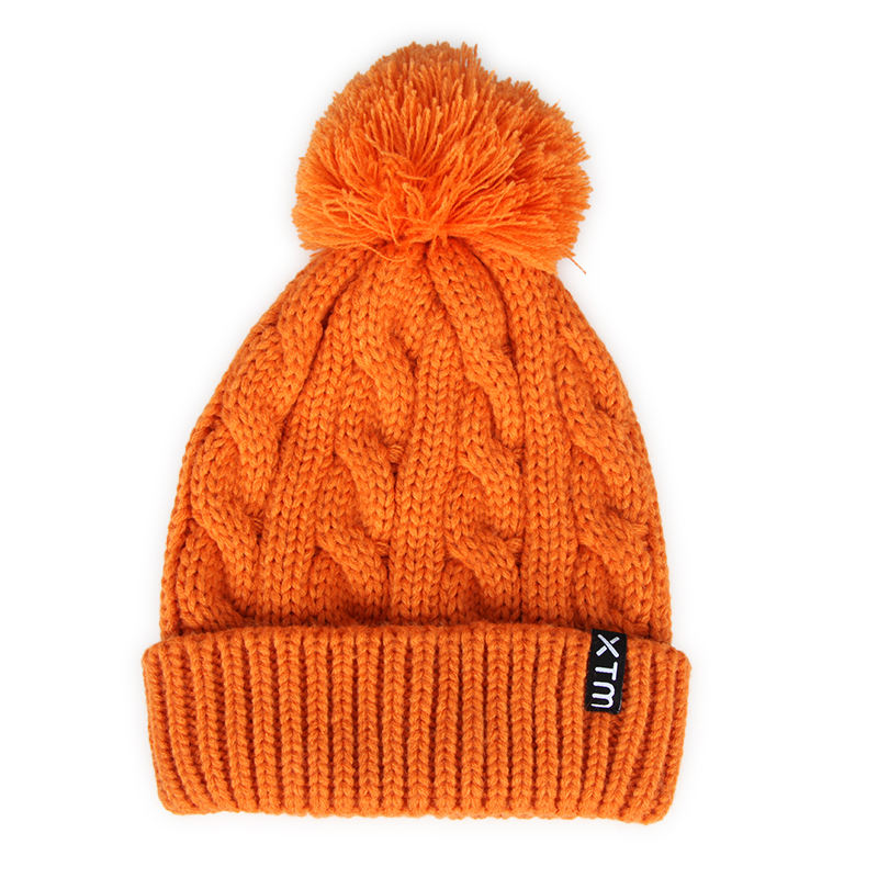 Chunky Cable Knit Cuffed Pom Pom Winter Beanie Hat