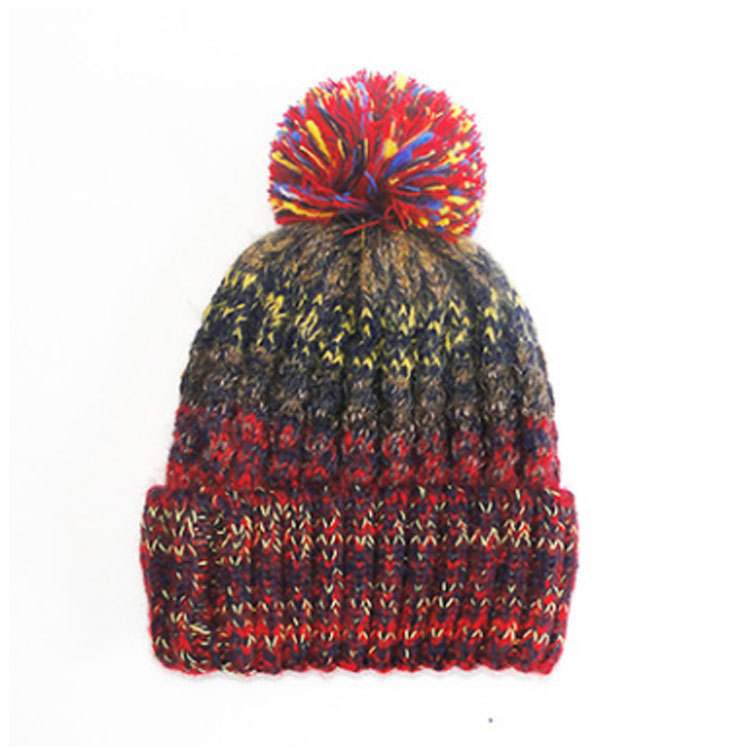 Multicolor Pom Pom Cable Knit Winter Beanie