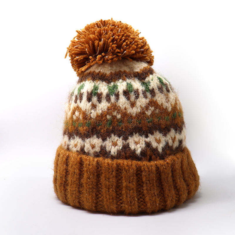 Winter Fair Isle Knitted Pom Pom Beanie Hat for Men Women
