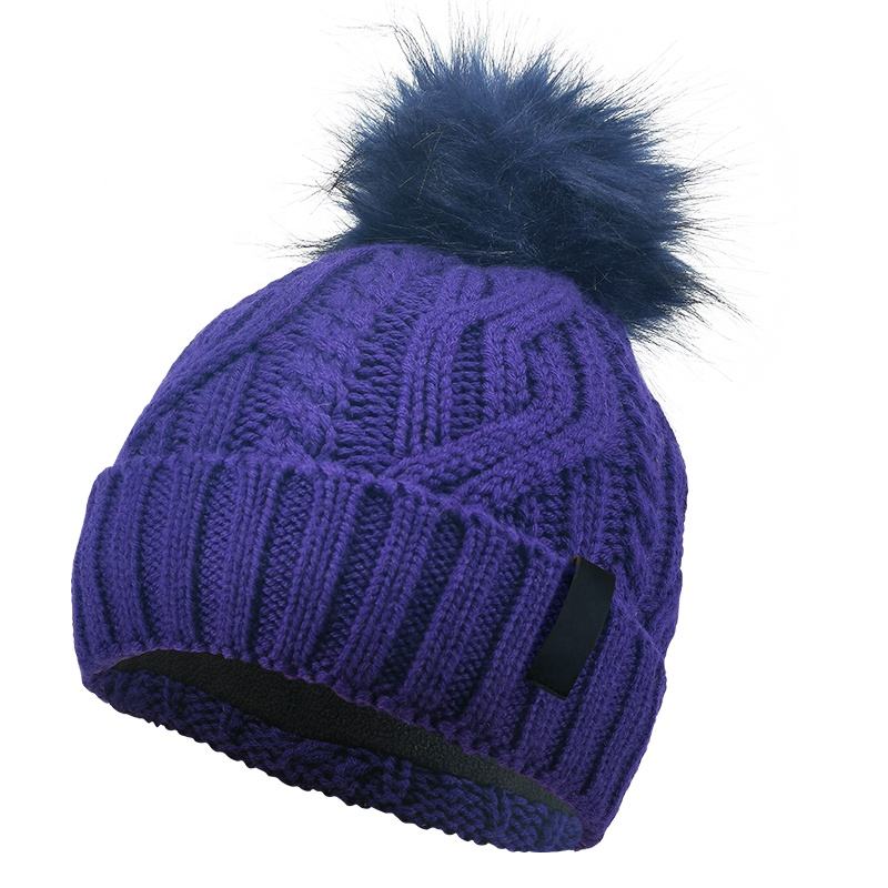 Winter Warm Knit Pom Beanie with Faux Fur Trim