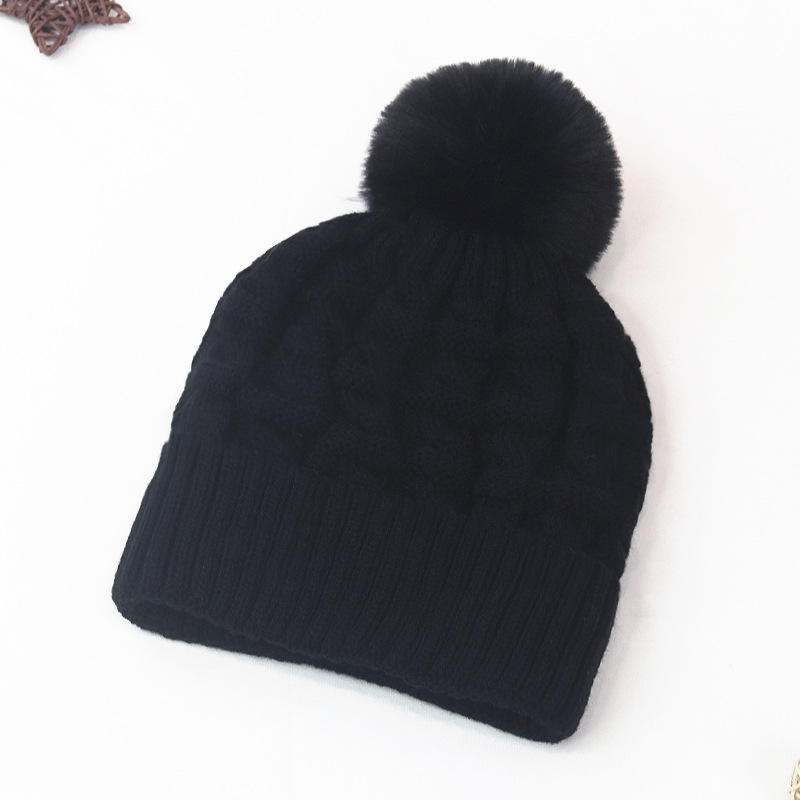 Women’s Winter Cable Knit Cuffed Beanie with Faux Fur Pom Pom