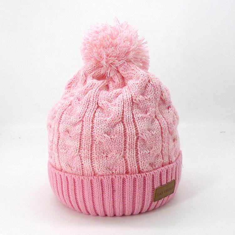 Winter Cable Knit Pom Pom Beanie Hat with Warm Cuffed Design
