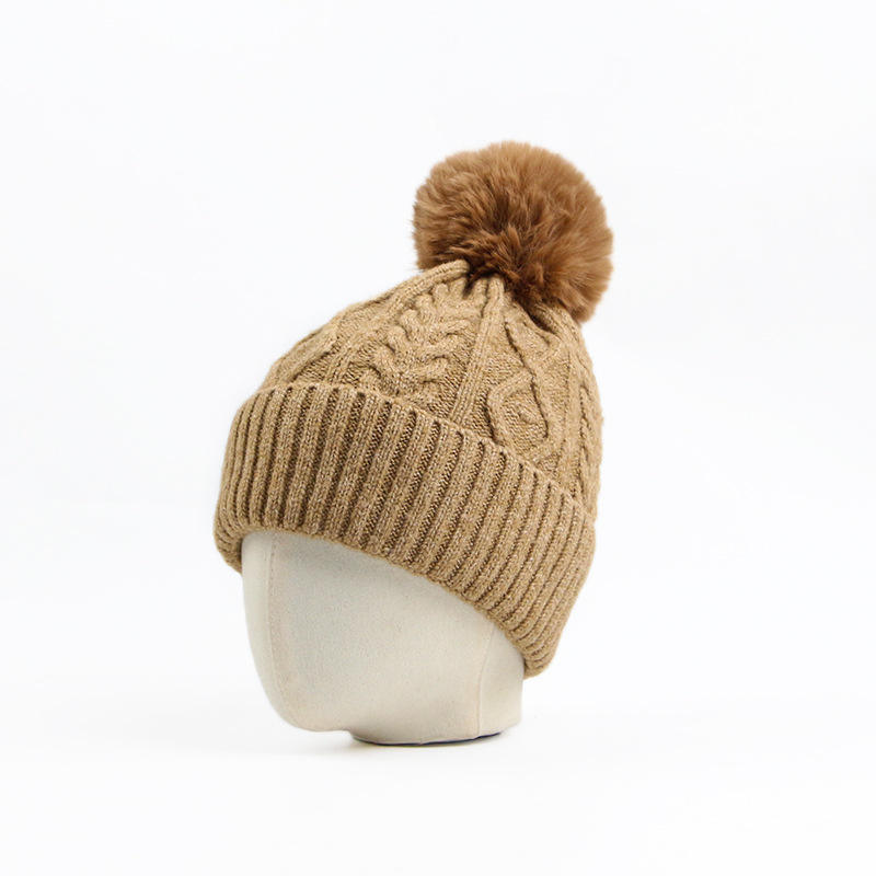 Women's Men's Winter Cable Knit Cuffed Faux Fur Pom Pom Beanie Hat Warm Soft Snow Cap