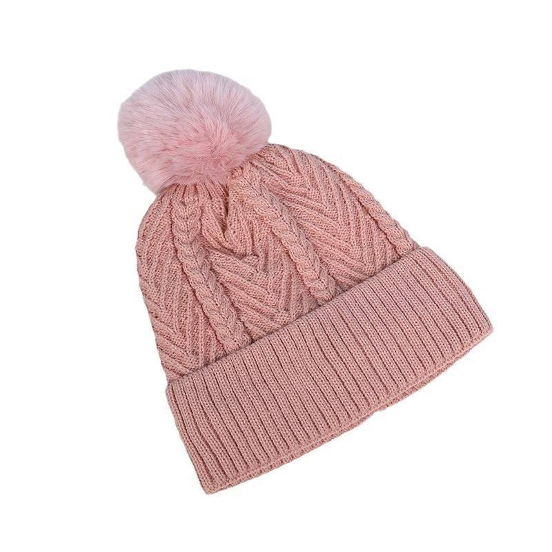 Winter Cable Knit Faux Fur Pom Pom Beanie Hat for Women