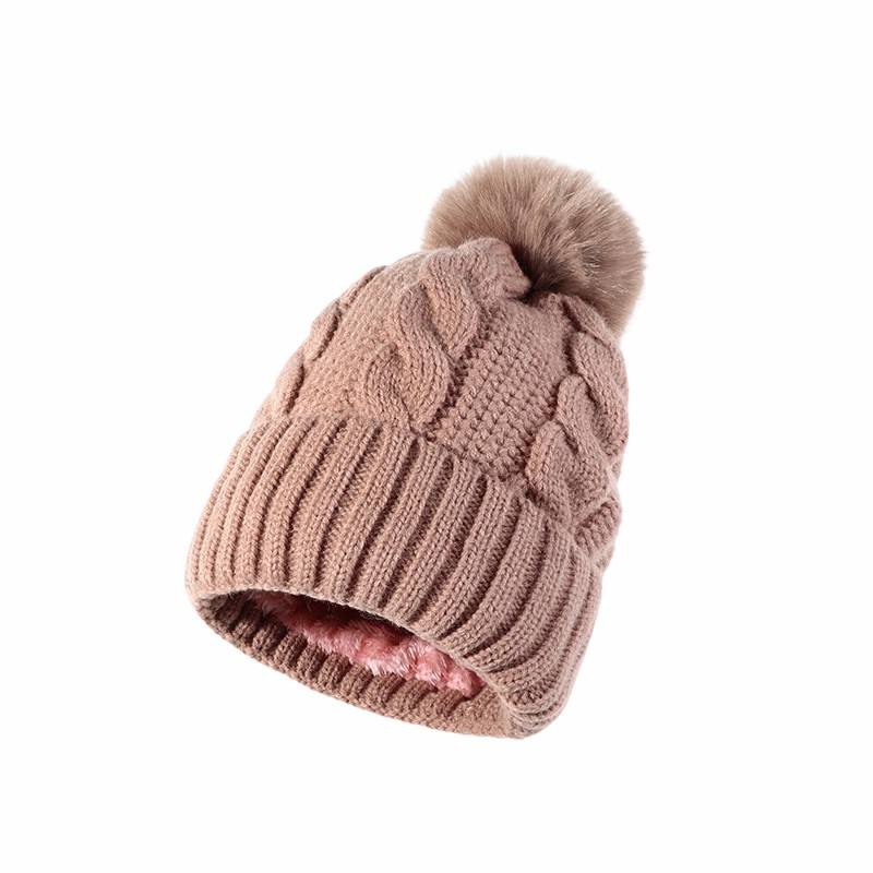 Women's Winter Cable Knit Beanie Hat with Faux Fur Pom Pom Warm Soft Cuffed Cap