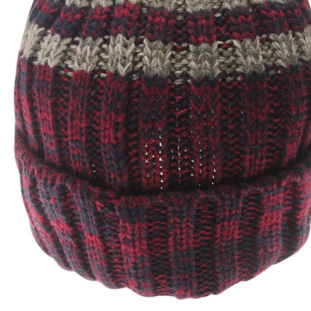 Burgundy Navy Gray Cable Knit Cuffed Pom Beanie
