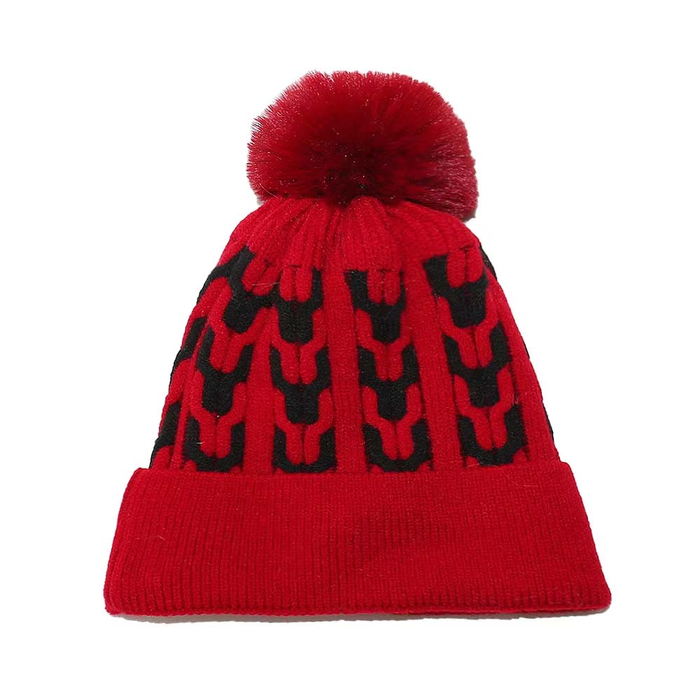 Winter Faux Fur Pom Pom Knitted Beanie Hat for Women Soft Warm Cuffed Skull Cap
