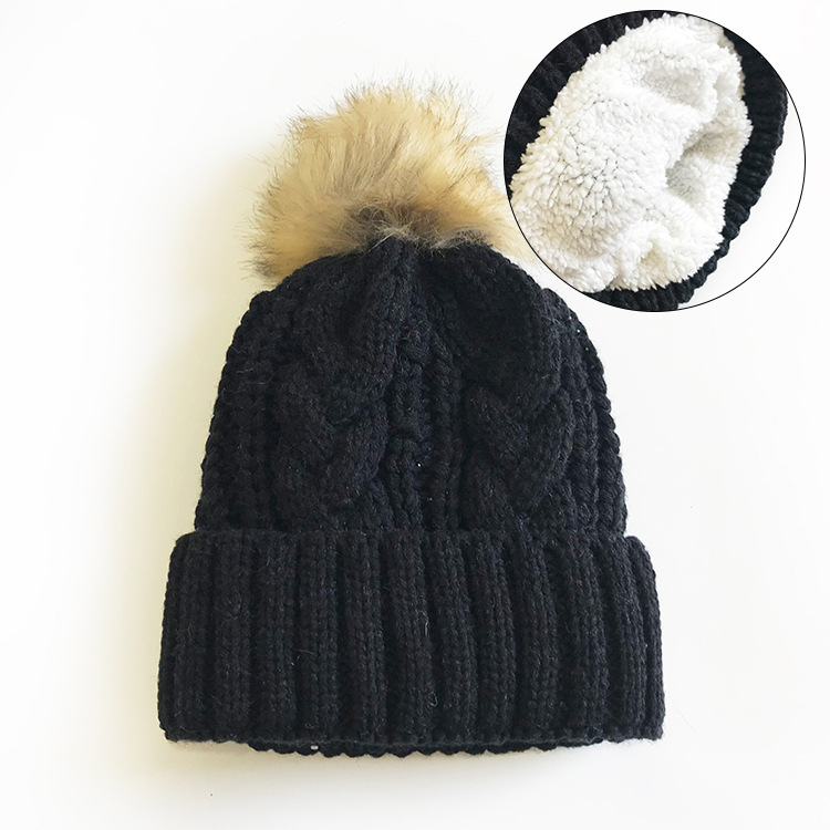 Chunky Cable Knit Beanie Hat with Faux Fur Pom Pom in Multiple Colors