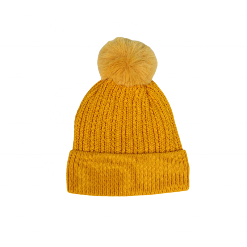 Warm Cable Knit Beanie with Faux Fur Pom