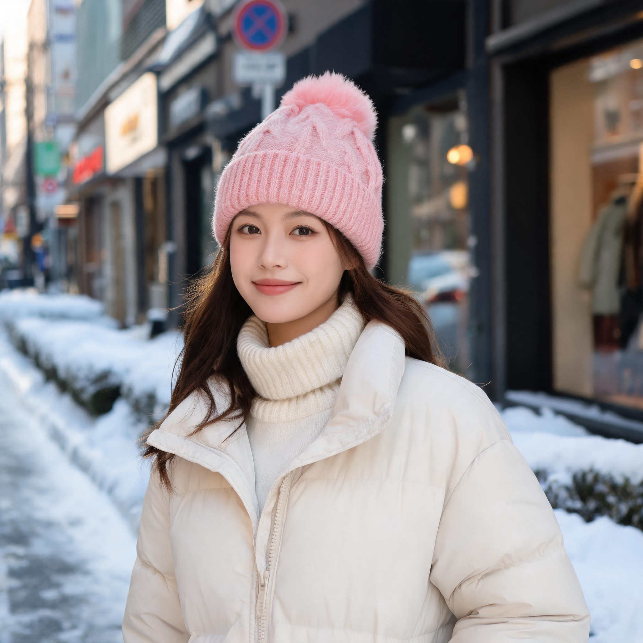 Women's Cable Knit Pom Pom Beanie Winter Warm Cuffed Ribbed Hat in Assorted Colors