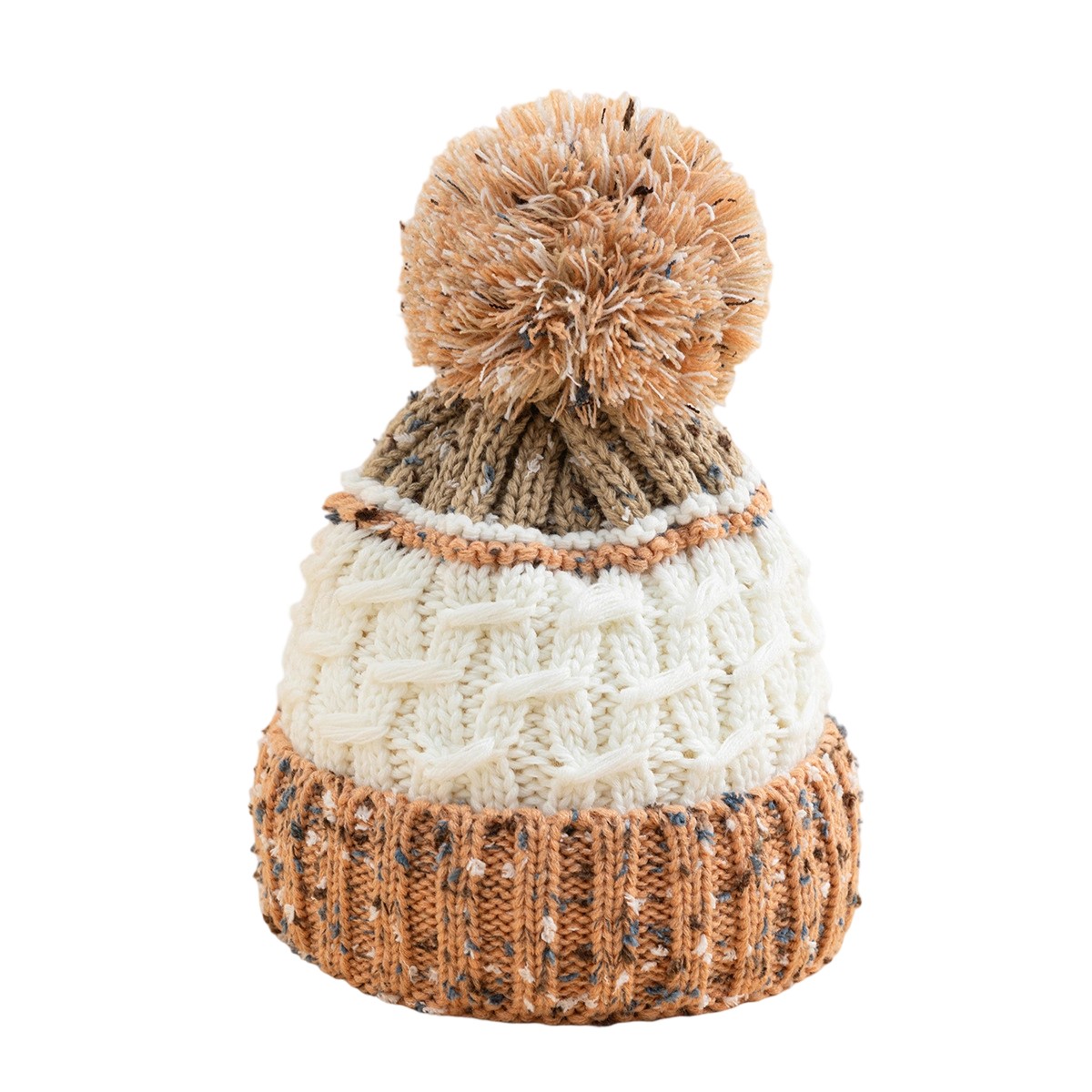 Cozy Chunky Cable Knit Winter Beanie Hat with Faux Fur Pom Pom and Cuffed Design