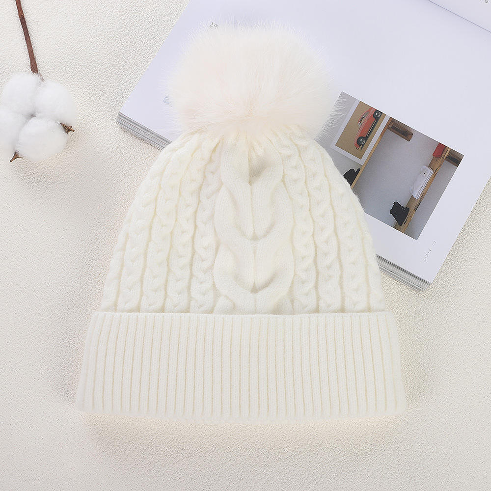 Women's Faux Fur Pom Pom Cable Knit Winter Beanie
