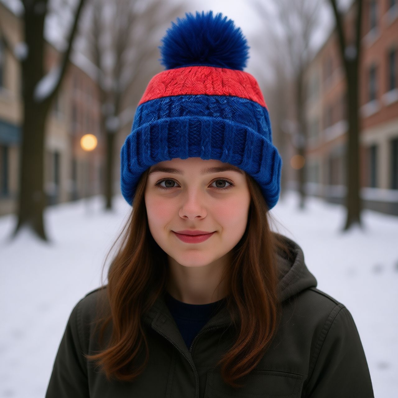 Two-Tone Cable Knit Cuffed Pom Pom Winter Beanie