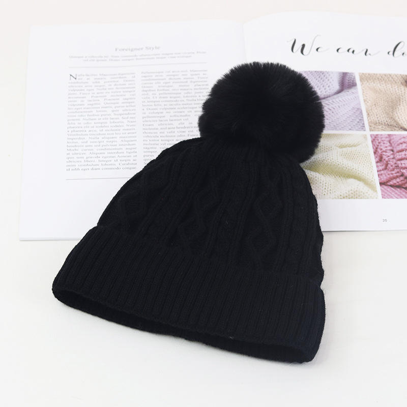 Winter Pom-Pom Cable Knit Beanie in Multiple Colors