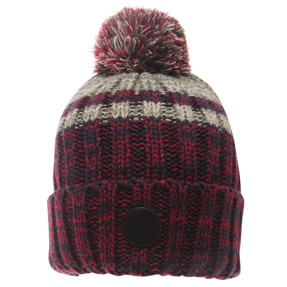 Burgundy Navy Gray Cable Knit Cuffed Pom Beanie