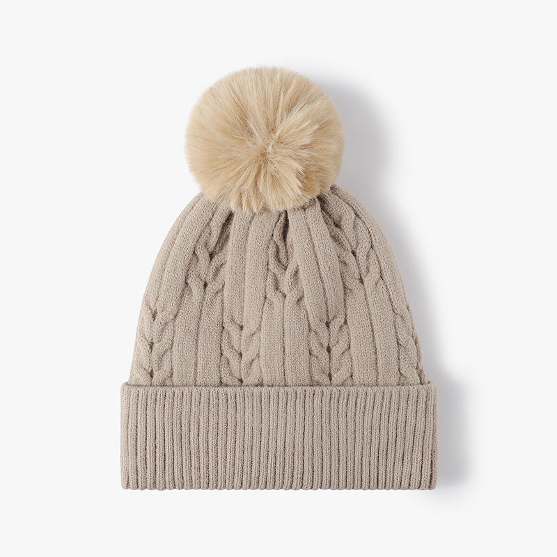 Women Men Winter Cable Knit Beanie Hat with Faux Fur Pom Pom Soft Warm Cuffed Design