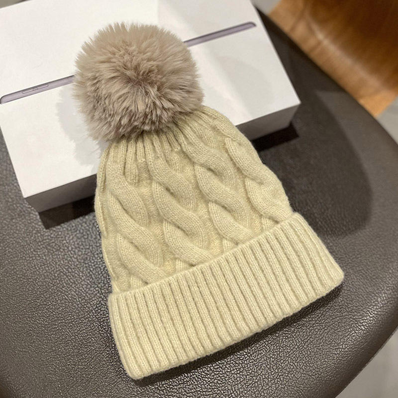 Cable Knit Pom Pom Beanie Winter Warm Cuffed Hat