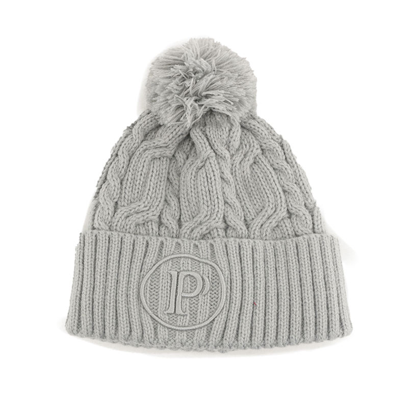 Winter Cable Knit Cuffed Pom Pom Beanie for Women and Men