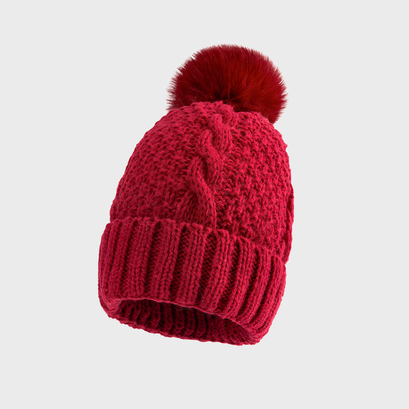 Cable Knit Faux Fur Pom Pom Cuffed Winter Beanie Hat – Multi-Color