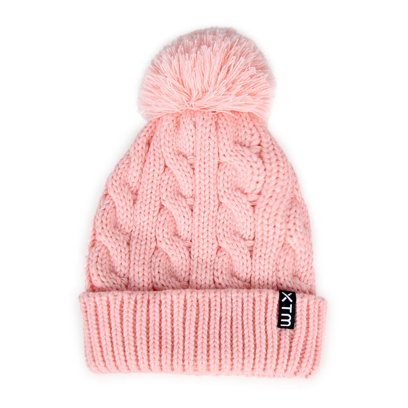 Chunky Cable Knit Cuffed Pom Pom Winter Beanie Hat
