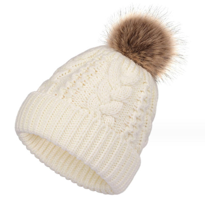 Winter Cable Knit Pom Pom Beanie Hat for Women Soft Warm Cuffed Skull Cap