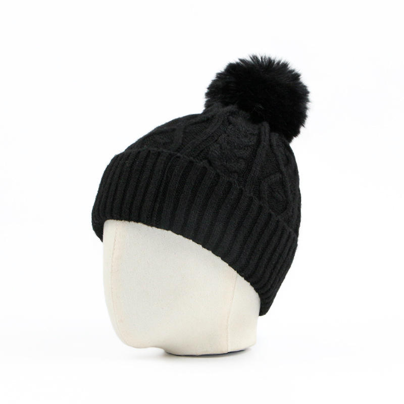 Women's Men's Winter Cable Knit Cuffed Faux Fur Pom Pom Beanie Hat Warm Soft Snow Cap