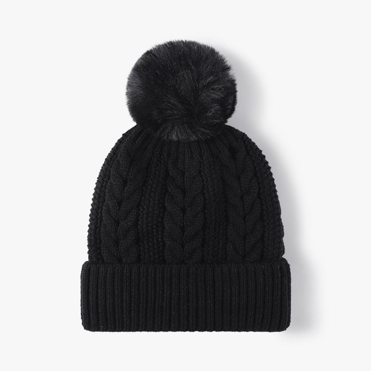 Chunky Knit Pom Pom Winter Beanie – Multiple Colors with Faux Fur Top