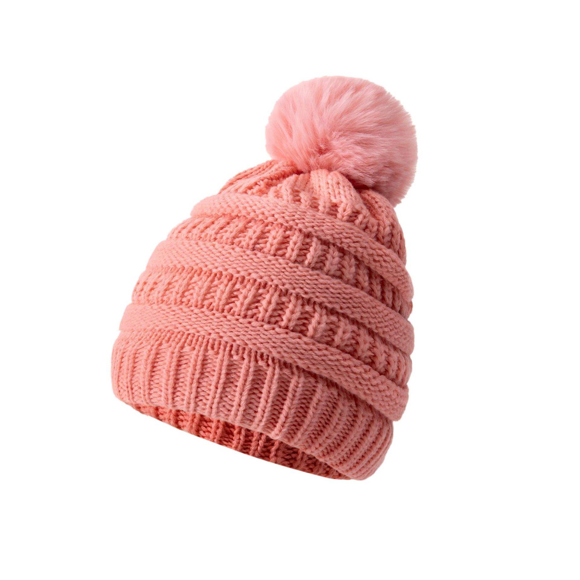 Women's Winter Cable Knit Beanie Hat with Faux Fur Pom Pom, Soft Warm Cuffed Ski Cap
