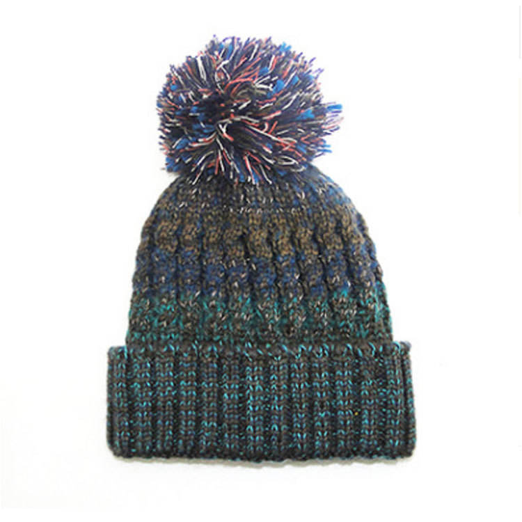 Multicolor Pom Pom Cable Knit Winter Beanie