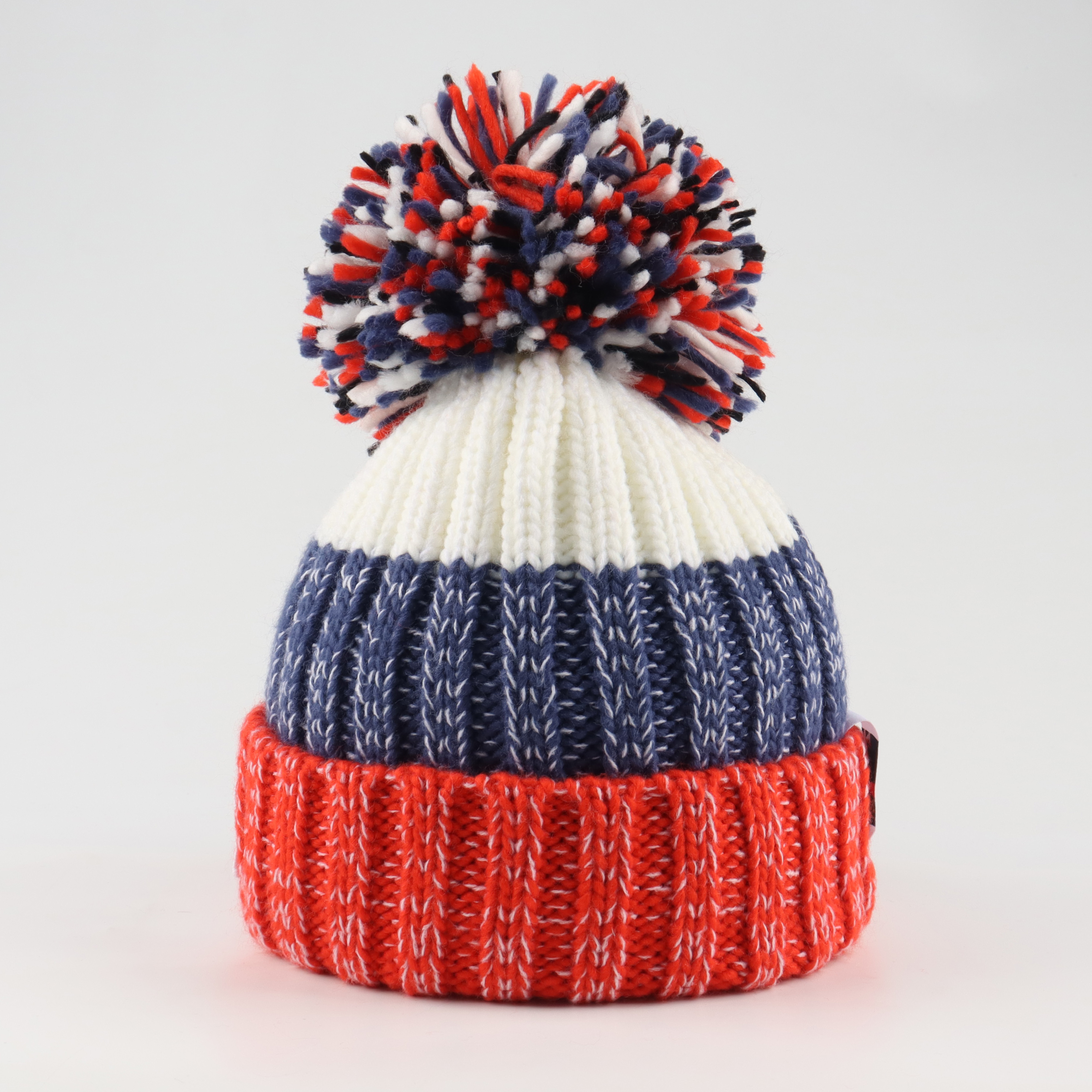 Color Block Cuffed Knit Pom Pom Beanie with Cartoon Patch
