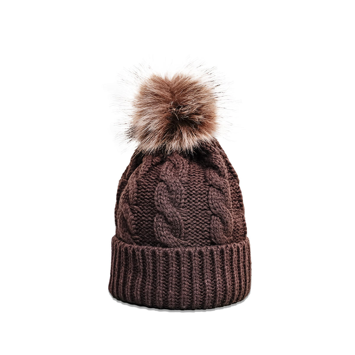 Winter Knit Beanie with Faux Fur Pom – Multiple Colors