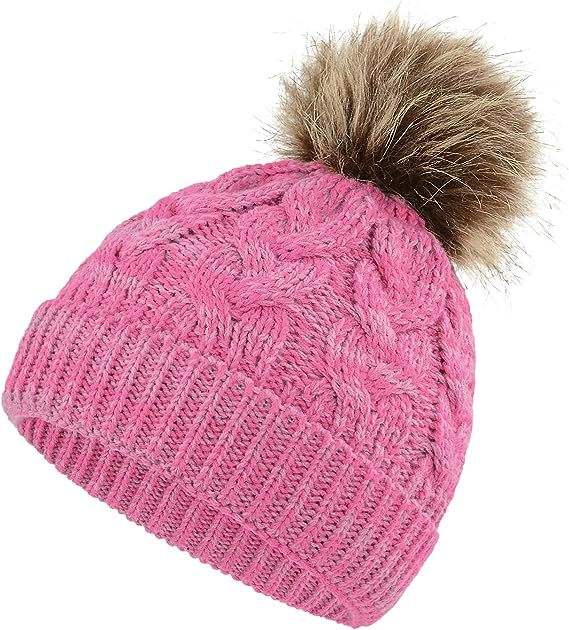 Winter Cable Knit Pom Pom Beanie Hat for Women Warm Soft Stretch Skull Cap
