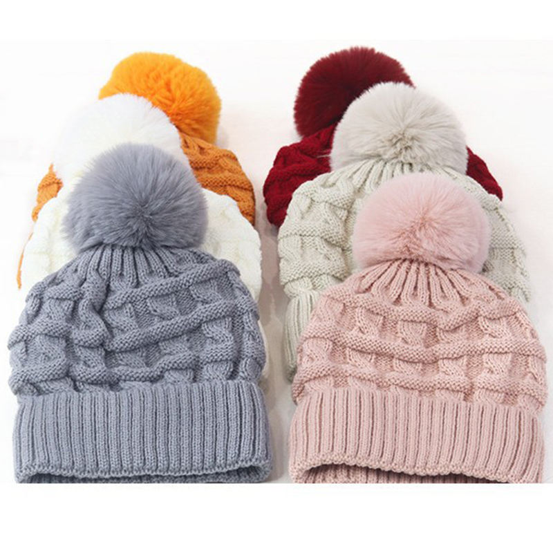 Women’s Winter Cable Knit Cuffed Beanie with Faux Fur Pom Pom