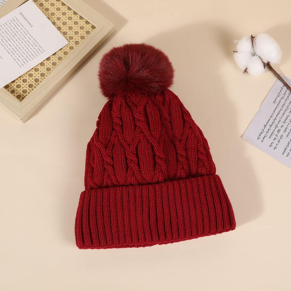 Cable Knit Winter Beanie Hat with Faux Fur Pom Pom